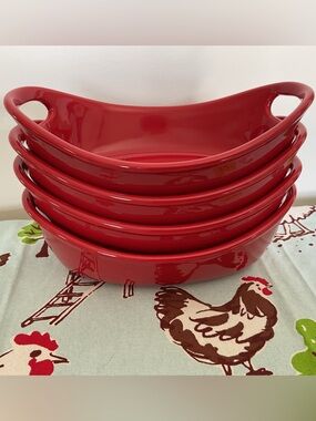 Rachael Ray Red Ceramic 12 oz  Bakers/Bowls, Set of 4